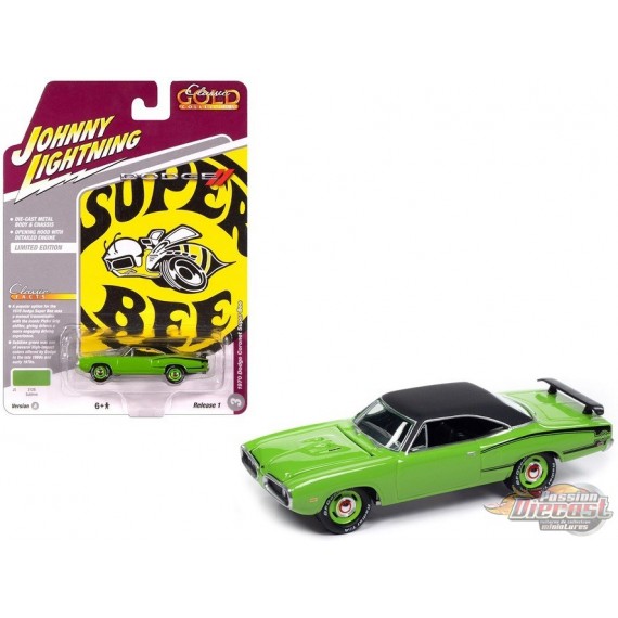 1970 Dodge Super Bee in Sublime Green with Flat Black Roof - Johnny Lightning 1/64 - JLCG033 B B Passion Diecast