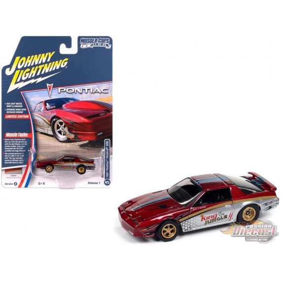 Pontiac Firebird GTA King of the Jungle 1987, couleur rouge métallique - Johnny Lightning 1/64 - JLMC034 A E Passion Diecast