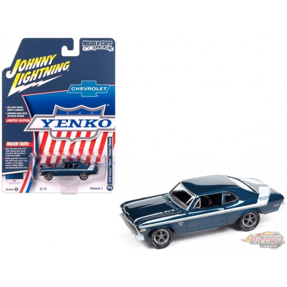 1970 Yenko Deuce Chevrolet Nova en Fathom Blue Poly avec blanc - Johnny Lightning 1/64 - JLMC034 A C