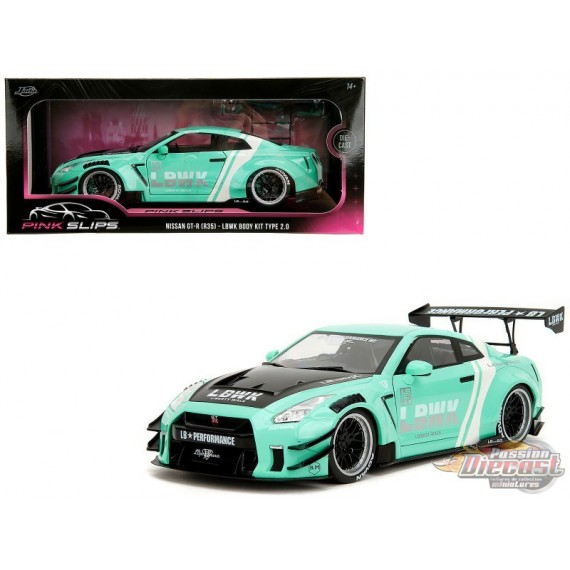 Nissan GT-R (R35) Liberty Walk Body Kit 2.0 Light Blue - Pink Slips - Jada 1/18 - 36382 Passion Diecast 