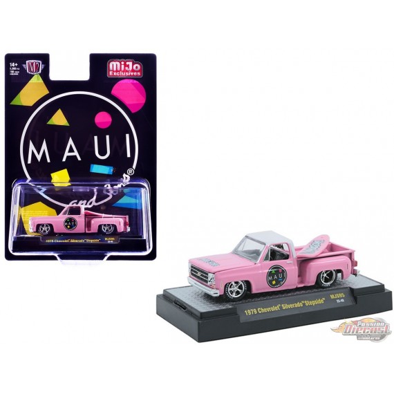 1979 Chevy Silverado Stepside with Surfboard Maui & Son - Pink - MiJo Exclusives - M2 Machine - 1:64 - 31500-MJS95