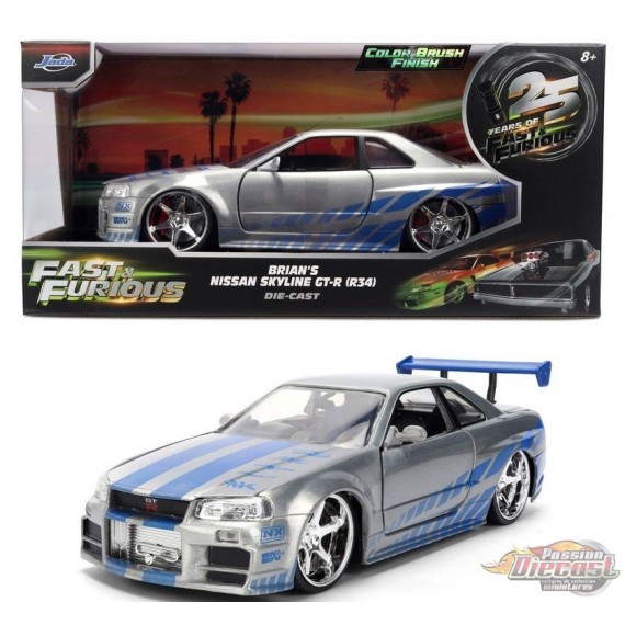 Fast & Furious 25th Anniversary  BRIAN's  Nissan Skyline GT-R 34 Brush Metal Finish -   Jada  1/24 -36818