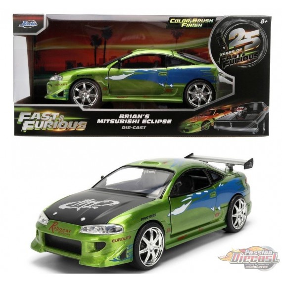 Fast & Furious 25th Anniversary  Brian's 1995 Mitsubishi Eclipse -Brush Metal Finish -  Jada 1/24 -  36817