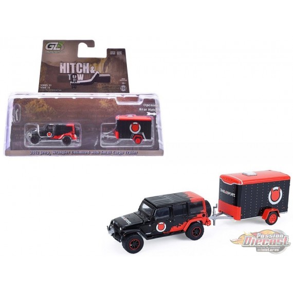  Jeep Wrangler Unlimited 2012 avec petite remorque cargo - Hitch & Tow Series 33 - 1/64 Greenlight - 32330 C