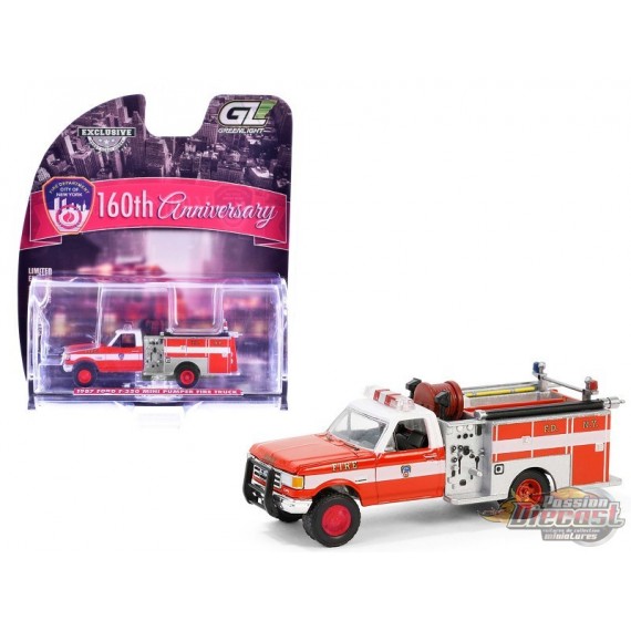 Camion de pompiers Ford F-350 Mini Pumper de 1987 FDNY - Hobby Exclusive - 1/64 Greenlight - 30550