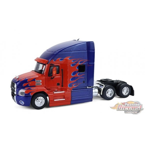 Camion Mack Anthem 2019, cabine bleue avec flammes rouges - S.D Trucks Series 20 - 1/64 Greenlight - 45200 C