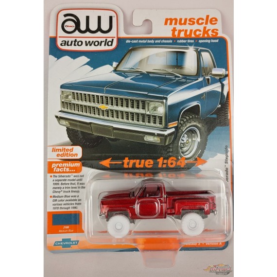 CHASE CAR 1981 Chevrolet Silverado Stepside 10 Pickup - Medium Blue - Auto World - 1/64 - AWSP179 AGR