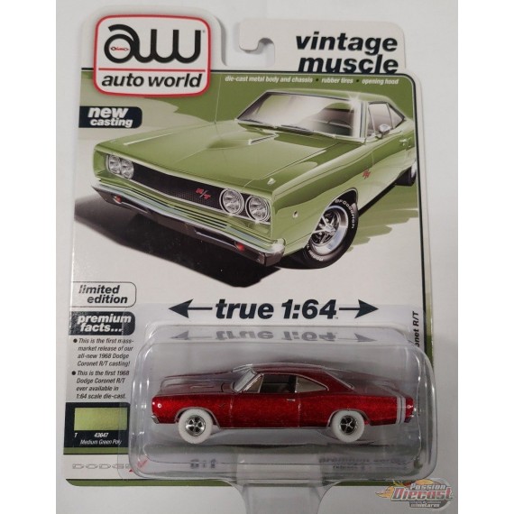 CHASE CAR 1968 Dodge Coronet R/T Hardtop in Medium Green Poly - Auto World - 1/64 - AWSP194 AGR