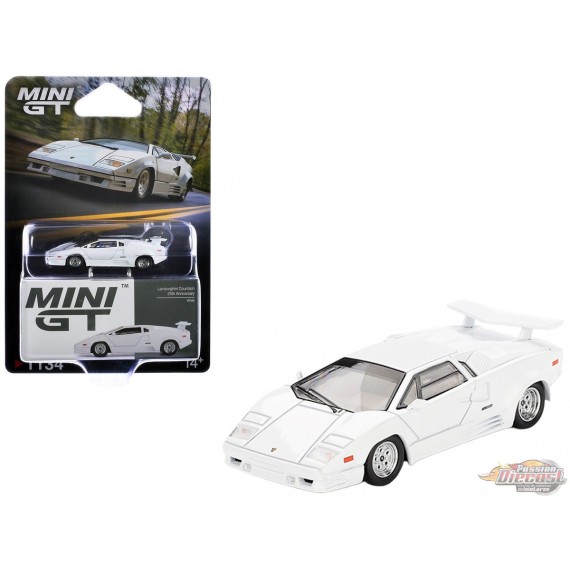 Lamborghini Countach 25e anniversaire - Blanc - Mini GT - 1:64 - MGT01134 Passion Diecast