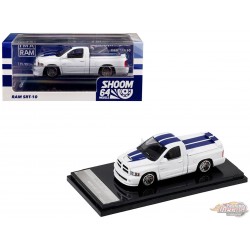 (Preorder) 2003 Dodge Ram SRT-10 Pickup - White with Blue Racing Stripes - GCD SHOOM64 - 1:64 - SHOOM-103-005