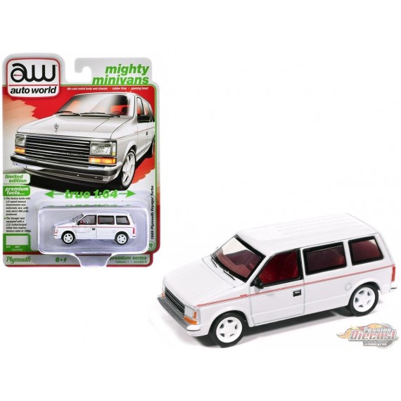 1989 Plymouth Voyager Turbo Bright White - 2026 Premium Release 1 Version A - Auto World - 1/64 -  AWSP213 A