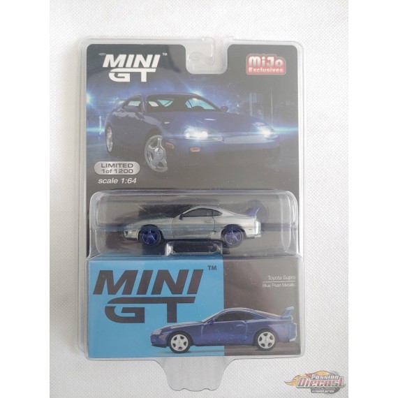 CHASE CAR Toyota Supra Bleu Perle métallique -  MINI GT 1:64 - Mijo Exclusive - MGT00211GR - Passion Diecast 