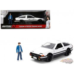 Toyota Trueno (AE86) White and Black with Graphics and Takumi Figure Initial D - Hollywood Rides - Jada 1/24 - 34501
