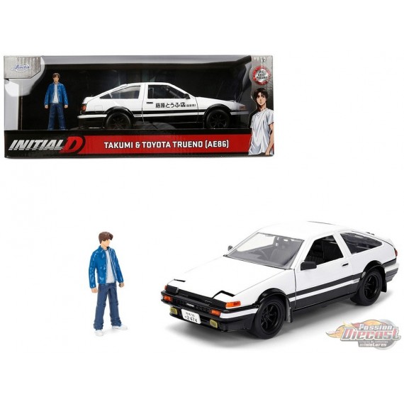 Toyota Trueno (AE86) White and Black with Graphics and Takumi Figure Initial D - Hollywood Rides - Jada 1/24 - 34501