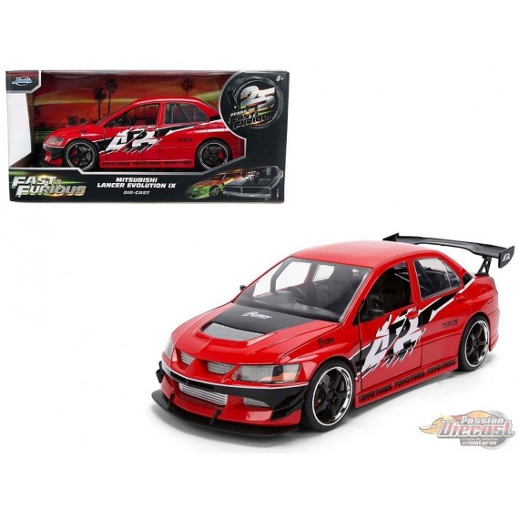Mitsubishi Lancer Evolution IX Rouge de Sean avec graphismes - 25e anniversaire Fast & Furious -  Jada 1/24 - 36208