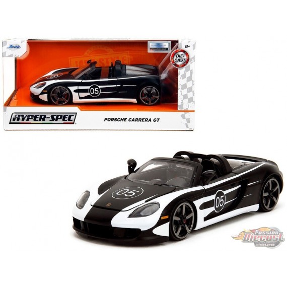 Porsche Carrera GT Convertible Black with White Graphics - Hyper-Spec - Jada 1/24 - 35490 Passion Diecast