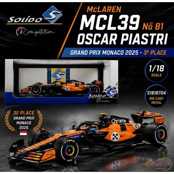 McLaren MCL39 No 81 Piastri Monaco 2025 - Solido - 1/18 - S1818704 - Passion Diecast 