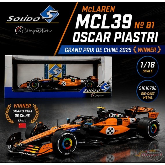 McLaren MCL39 No 81 Piastri Chine 2025 - Solido - 1/18 - S1818702 - Passion Diecast 