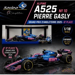 (Preorder) Alpine A525 No 10 Pierre Gasly  Grand prix d'engletaire 2025  6e place - Solido - 1/18 - S1818901