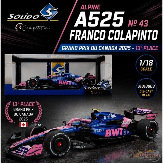Alpine A525 No 43 Colapinto Canada 2025 - Solido - 1/18 - S1818903 - Passion Diecast 