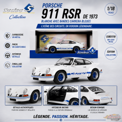 PORSCHE 911 RSR BLANC & BANDES CARRERA BLEUES 1973 - Solido - 1/18 - S1801119 - Passion Diecast