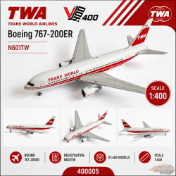 TWA - Trans World Airlines Boeing 767-200ER / N601TW /  V1 400 Models / 1:400 / 400005