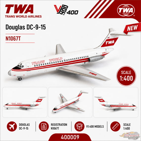 TWA - Trans World Airlines Douglas DC-9-15 / N1067T /  V1:400 Models / 1:400 / 400009