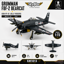 (Preorder) Grumman F8F-2 Bearcat / USN VF-61 Jolly Rogers, White 101, 1949 / SkyMax Flying Heroes 1:72 SM1013