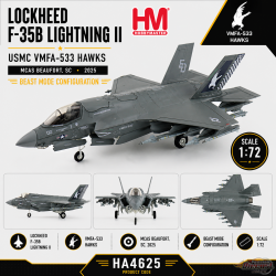 (Preorder) Lockheed F-35B Lightning II / USMC VMFA-533 Hawks, MCAS Beaufort, SC, 2025, Beast Mode / Hobby Master 1:72 HA4625