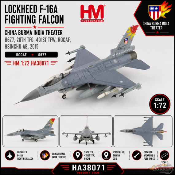 Lockheed F-16A  China Burma India Theater, 6677, 26th TFG, 401st, ROCAF, Hsinchu AB, 2015 /  HA38071