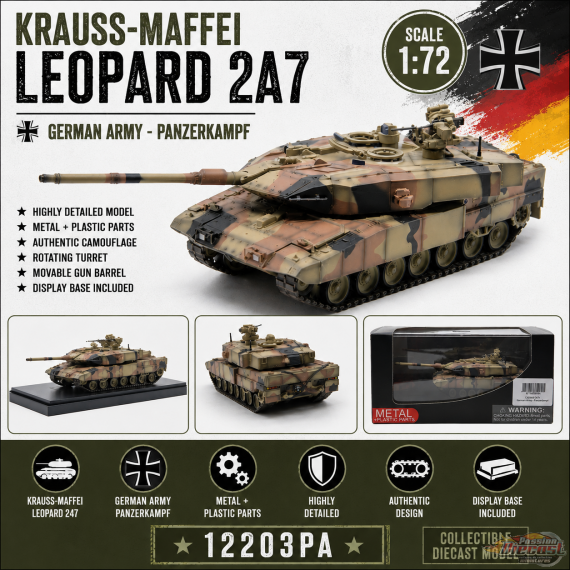 Krauss-Maffei Leopard 2A7 + Armée allemande - Panzerkampf 1:72 - 12203PA  - Passion Diecast