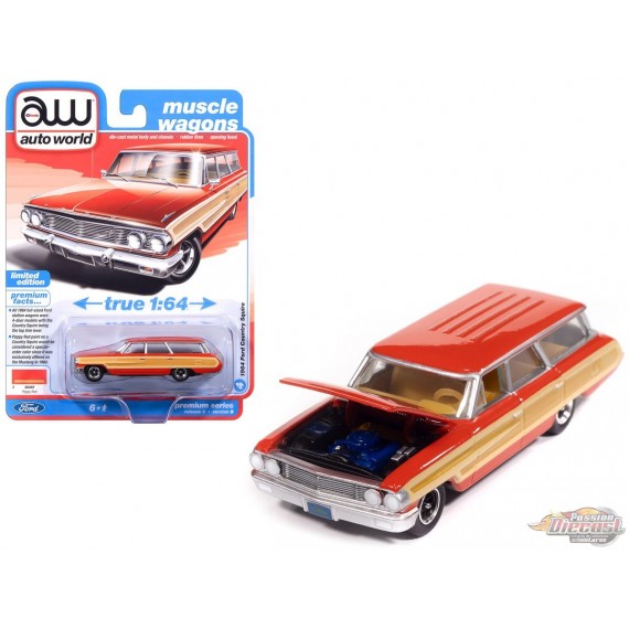 Ford Country Squire 1964 rouge & garnitures bois - 2025 Premium Release 3 Version B - Auto World - 1/64 - AW64522 B B