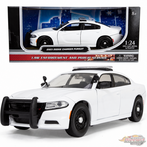 2023 Dodge Charger Pursuit Plain White with Lightbar - Motormax 1/24 - 76996 WH Passion Diecast