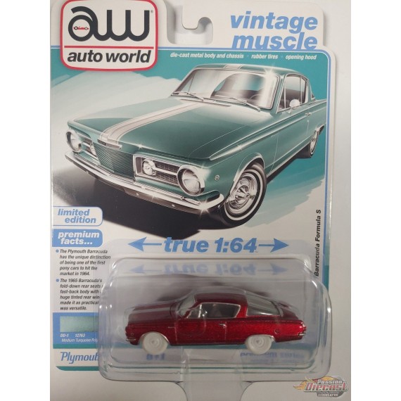 CHASE CAR 1965 Plymouth Barracuda Turquoise Poly & White - 2025 Premium Release 3 Version A - Auto World - 1/64 - AWSP207 AGR