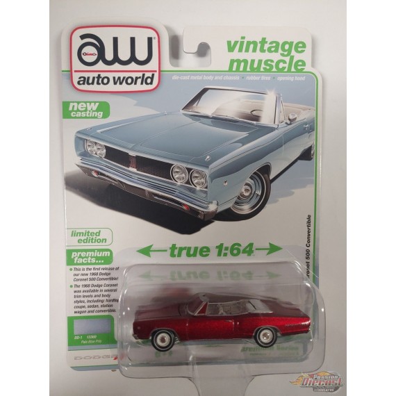 CHASE CAR Dodge Coronet 500 Cabriolet 1968 Bleu pâle - 2026 Premium Release 1 Version A - Auto World - 1/64 - AWSP212 AGR