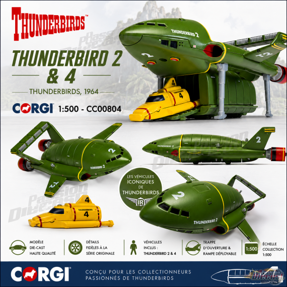 Diecast Model, Thunderbirds, 1964, Thunderbird 2 and 4 - Corgi 1:500 - CC00804 Passion Diecast