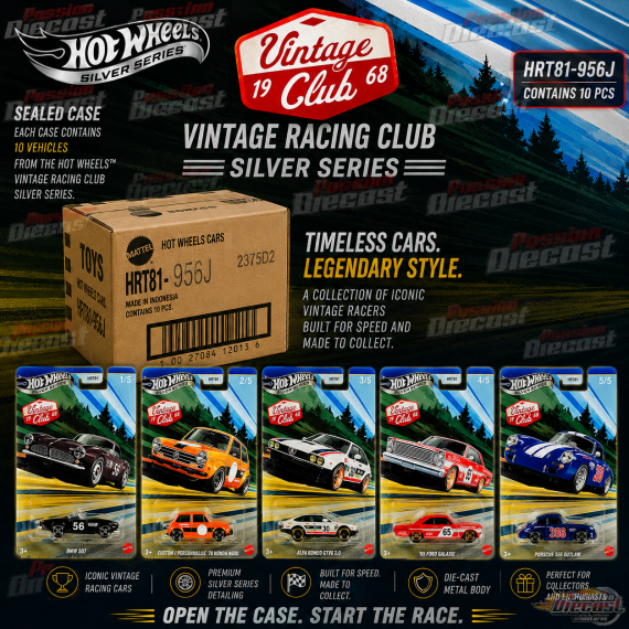 (Preorder) Hot Wheels 1:64 Vintage Racing Club  Silver Series J 2025 Assortment SET OF 10 CARS - HRT81-956J