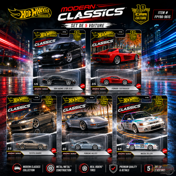 Hot Wheels Car Culture 1:64 - 10th Anniversary 2026 - Modern Classics - Release S - Set Of 5 Cars - FPY86-961S