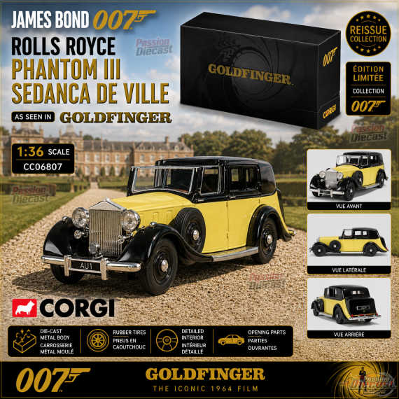James Bond - Rolls Royce Phantom III Sedanca de Ville - Goldfinger  - Corgi 1:36 - CC06807 Passion Diecast