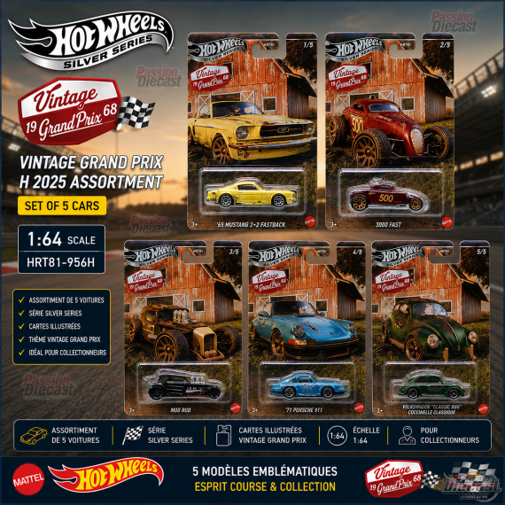Assortiment Hot Wheels Vintage Grand Prix H 2025 - Exclusivités EMC - 1/64 - HRT81-956H - Passion Diecast