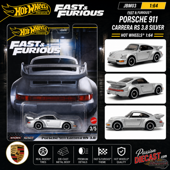 Fast & Furious - Porsche 911 Carrera RS 3.8 Silver   - Hot Wheels 1:64 - JBM03