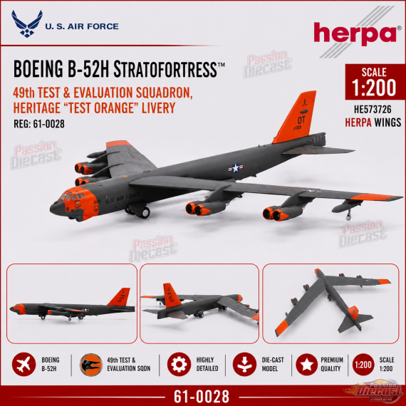 USAF Boeing B-52H 49th Test Orange Livery / Herpa Wings / 1:200 HE573726