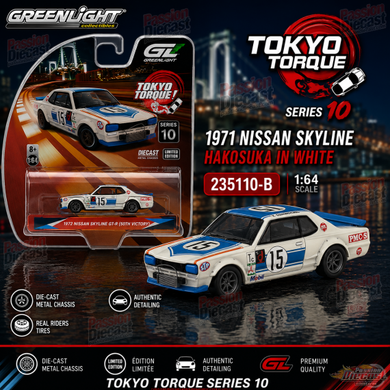 1971 Nissan Skyline Hakosuka in White - Tokyo Torque Series 10 - 1/64 Greenlight - 235110 B