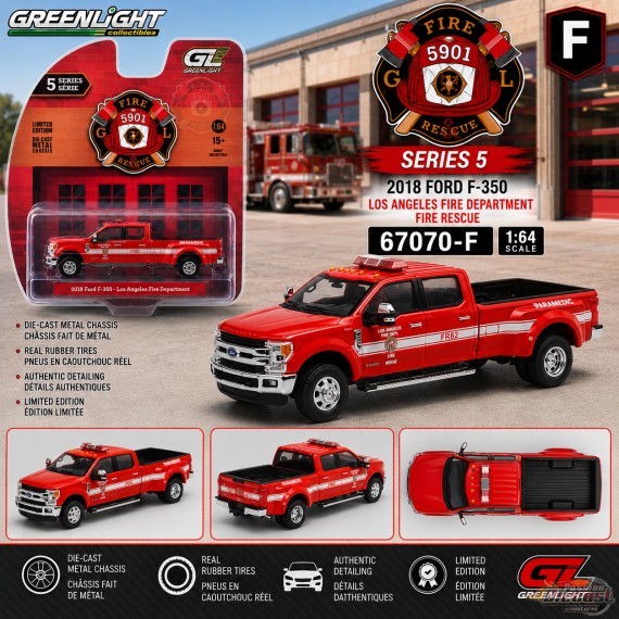 2018 Ford F-350 - Los Angeles Fire Department - Fire Rescue Series 5 - 1/64 Greenlight - 67070 F