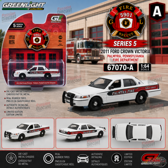 2011 Ford Crown Victoria - Palmyra, Pennsylvania Fire Department - Fire Rescue Series 5 - 1/64 Greenlight - 67070 A