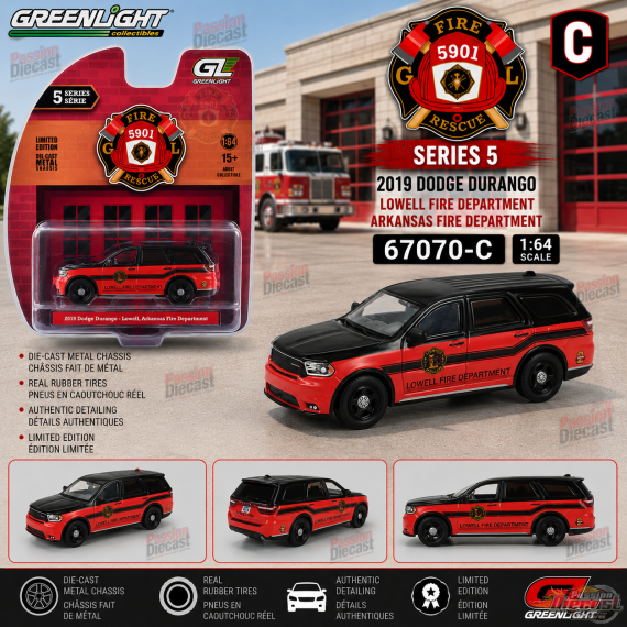 2019 Dodge Durango - Arkansas, Lowell Fire Department - Fire Rescue Series 5 - 1/64 Greenlight - 67070 C