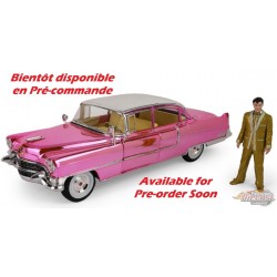 1955 Cadillac Fleetwood Series 60 Pink Cadillac Chrome Edition with Elvis Gold Suit Figure - GL 1/18 - 13723 Passion Diecast