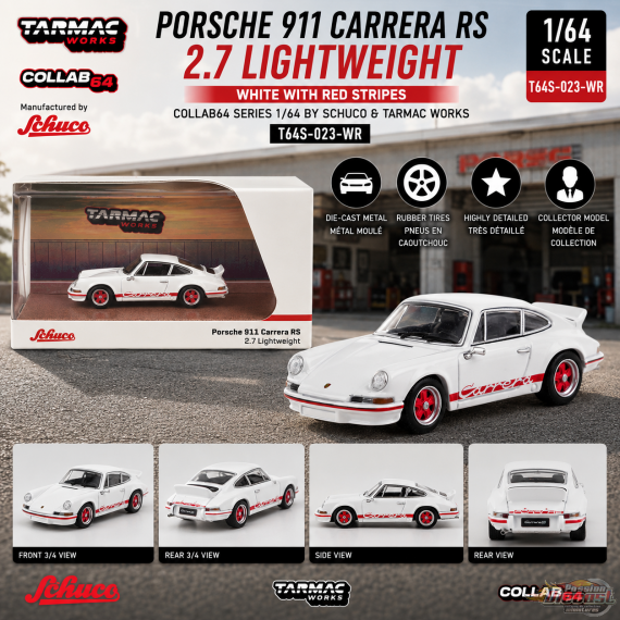 Porsche 911 Carrera RS 2.7 Lightweight - Blanc/Rouge - Tarmac Works - 1/64 - T64S-023-WR Passion Diecast
