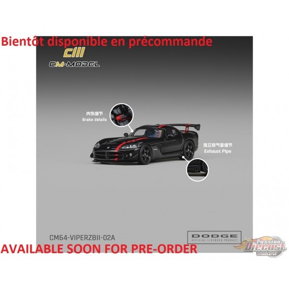 Dodge Viper ARC (ZBI) -DODGE Black with Viper Red Racing Stripes - CM Model - 1:64 - CM64-VIPERZBII-02A Passion Diecast