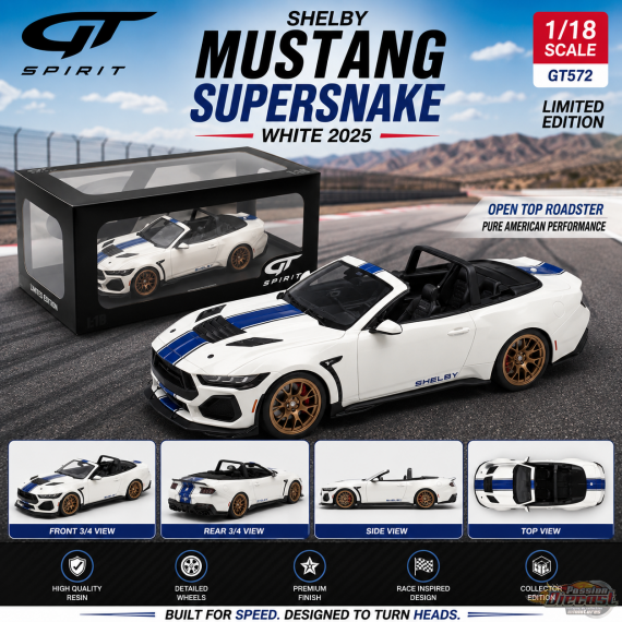 SHELBY MUSTANG SUPERSNAKE BLANC 2025 - 1/18 - GT SPIRIT - GT572 Passion Diecast